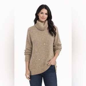 Boston Proper Camel Ribbed Cowl Neck Sweater w/tiny bling